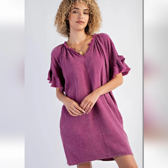 New! Easel Mineral Washed Cotton Gauze Dress S - Picture 4 of 5